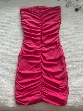 SHEIN Hot Pink Strapless Ruched Mini Dress
